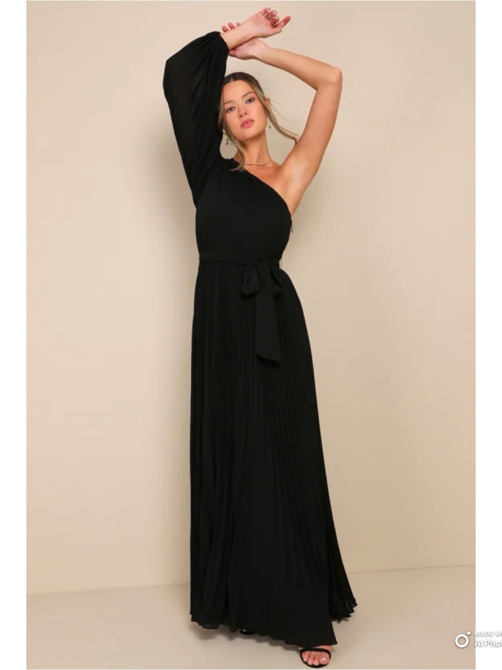 Lulus XL Divine Charm Black Pleated One Shoulder Maxi Dress NWT Formal Evening